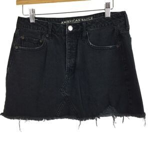 American Eagle Womens Button Fly Raw Frayed Hem Denim Mini Skirt Black Size 6